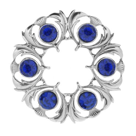 Circular Brooch with thistles and blue crystals